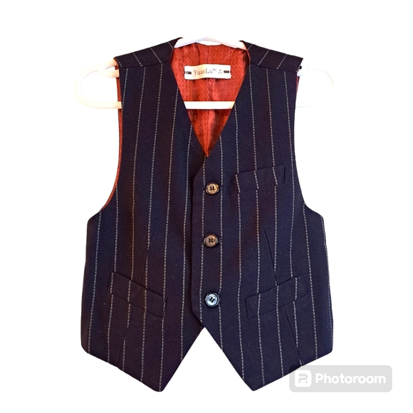 Yuan Lu Little Boy's Pin Striped Vest - Tuxedo Vest Design Size 3 - Picture 1 of 12